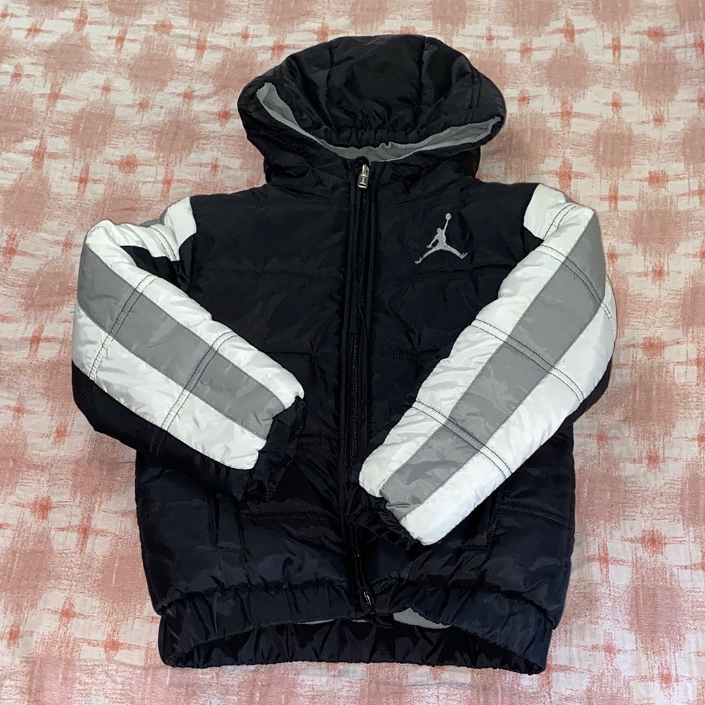 Jordan Kids Puffer Jacket - Black, White, and Gray